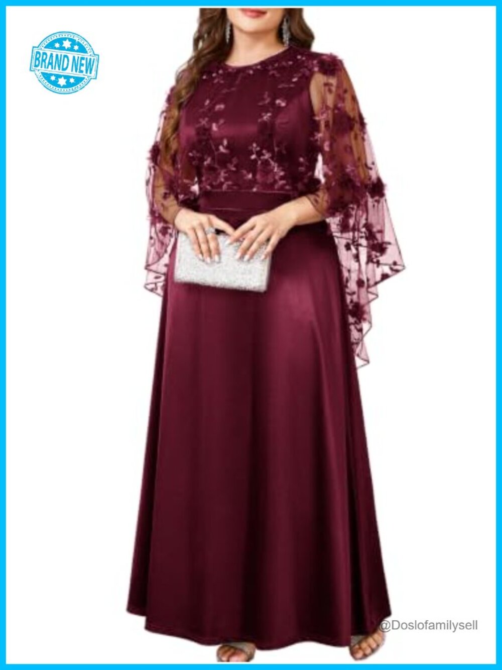 TIARALY Plus Size Floral Mesh Cape Chiffon Overlay Formal Gown Maxi Evening